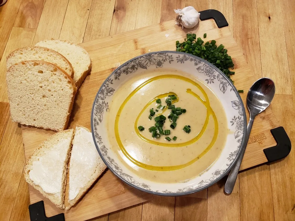 Creamy Potato Leek Soup with Tangy Tarragon Drizzle