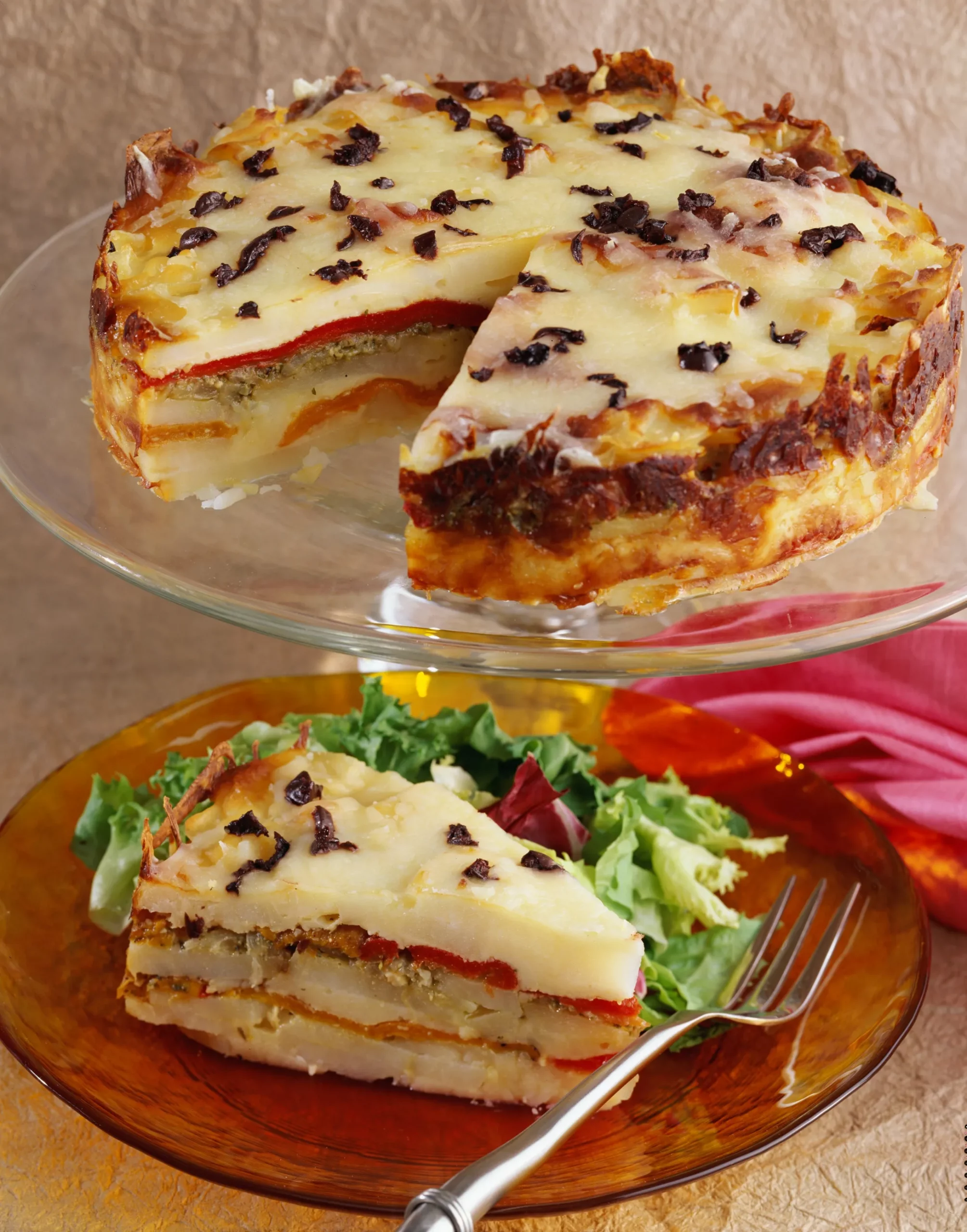 Deep-Dish Potato Torta with Peppers and Olives