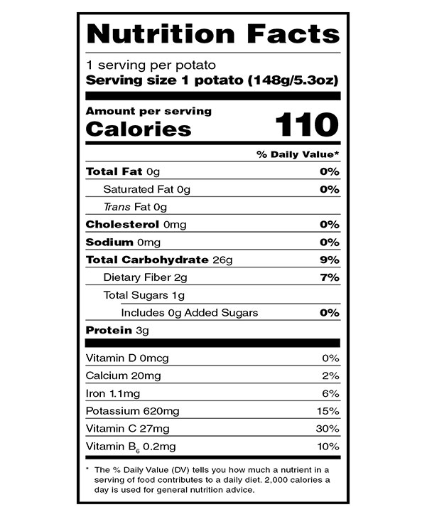 Potato Nutrition Facts Label