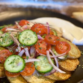 Shawarma Spiced Potatoes with Cucumber-Tomato Salad