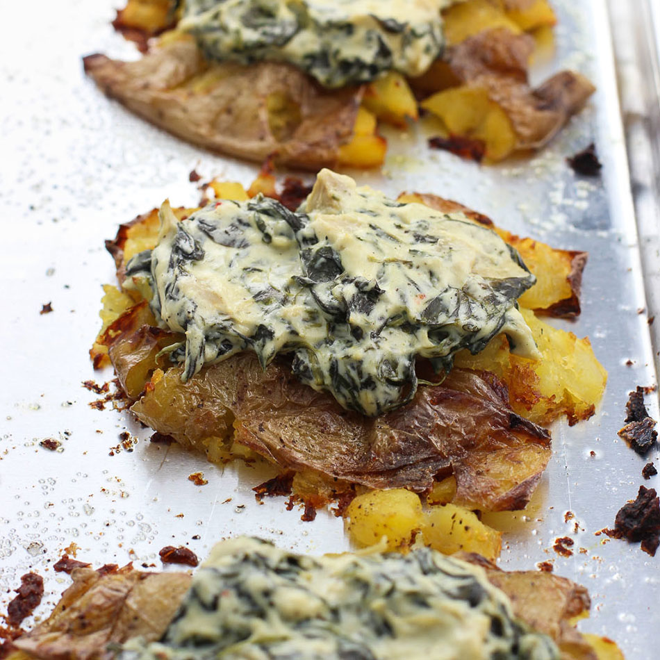 Spinach Artichoke Smashed Potatoes